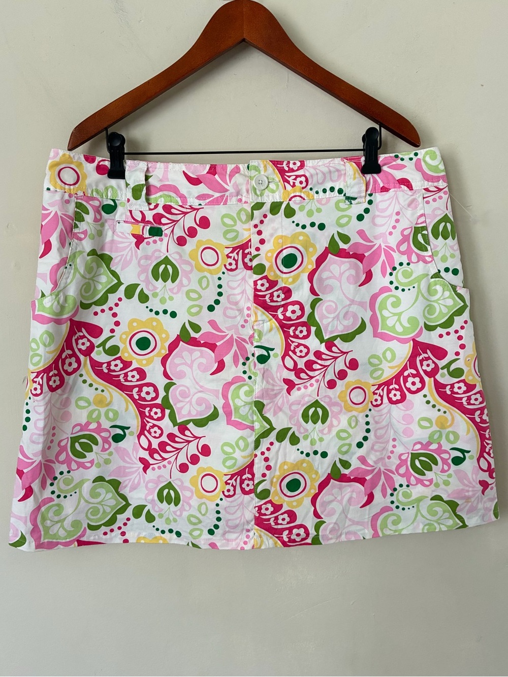 East 5th Floral Skort Womens 16 Pink Green Paisley Print Stretch Mini Skirt